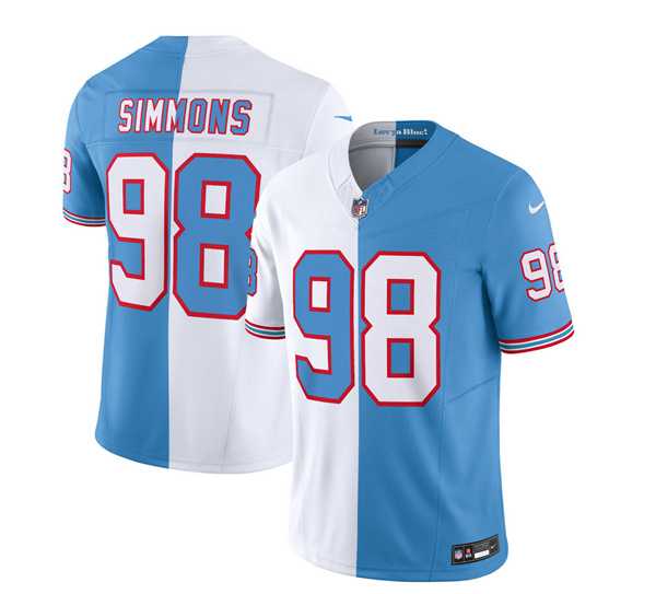Men's Tennessee Titans #98 Jeffery Simmons White Blue 2023 F.U.S.E. Split Vapor Limited Throwback Jersey,We sell and wholesale Men's Tennessee Titans #98 Jeffery Simmons White Blue 2023 F.U.S.E. Split Vapor Limited Throwback Jersey on line form chian!